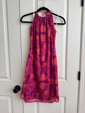 VTG 90s Xhilaration Pink Floral Mesh Halter Dress XL